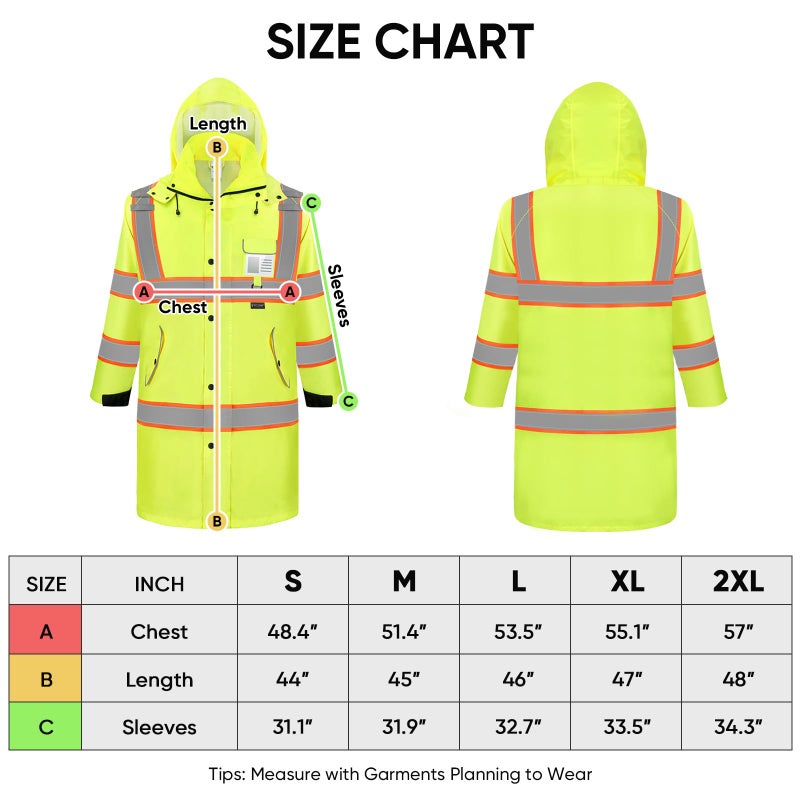 TICONN Reflective Rain Coat  Waterproof Hi Vis Safety Rain Jacket  Heavy Duty ANSI Class 3 High Visibility Trench Coat (L) - Image 4